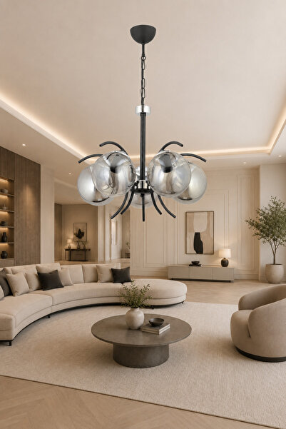 ESSLİGHT Yazgı 5’li Füme Camlı Modern Salon Mutfak Yatak Odası Avizesi