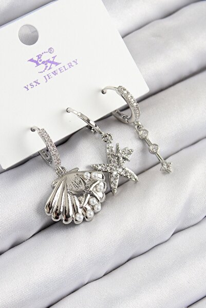 Inure Jewelry أقراط نسائية من النحاس والزركون مكونة من 3 نجوم ومحارة موديل فض...