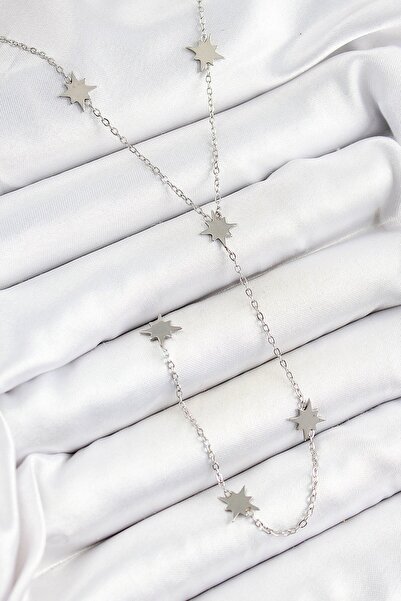 Inure Jewelry 316L Steel Pole Star Figured Y Model Silver Color Women's Necklace