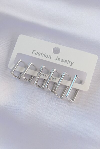 Inure Jewelry Brass Silver Color Rectangular Model Earring Set