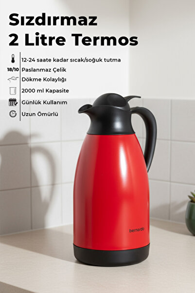 Bernardo Grandio Stainless Steel Thermos Red 2 Liter