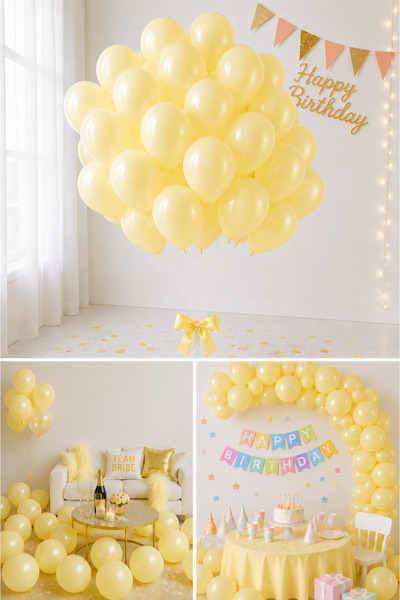 Parti dolabı 25 Pieces Yellow Macaron Balloon Soft Pastel Birthday Balloon