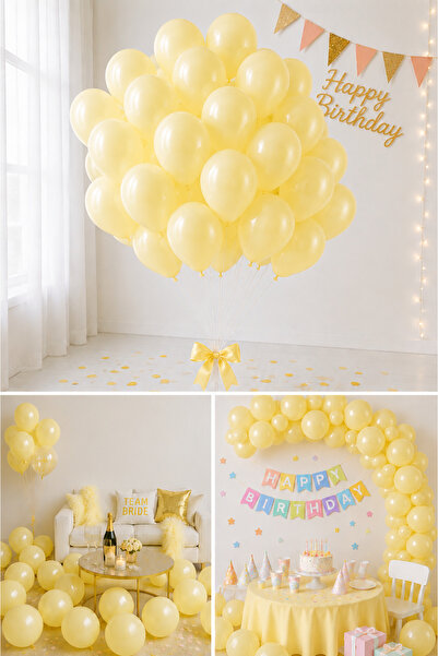 Parti dolabı 50-Pack Yellow Macaron Balloons Light Soft Pastel Birthday Ballo...