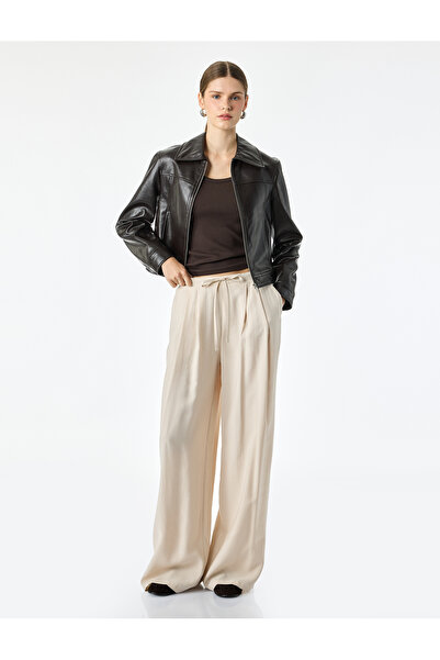 Koton Tie-Dye Detailed Modal Fabric Wide-Leg Trousers with Pockets and Pleate...