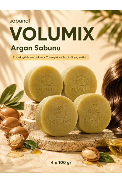 sabunal Volumix Argan Soap 4 Pieces - Natural Care Soap for a Shiny and Volum...