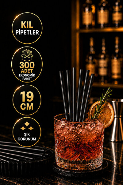 Yusuf Dirik YD Party Supplies Siyah Ince Kokteyl Pipeti Kıl Pipet 300 Adet 19...