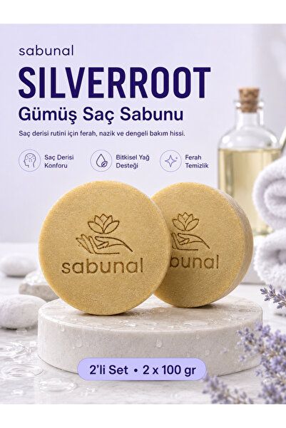 sabunal SILVERROOT صابون الشعر الفضي 2 قطعة - صابون للعناية بفروة الرأس وتنظي...