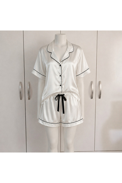 Lady Lingerie طقم بيجامة ساتان للنساء من قطعتين للمقاسات الكبيرة - قميص وشورت...