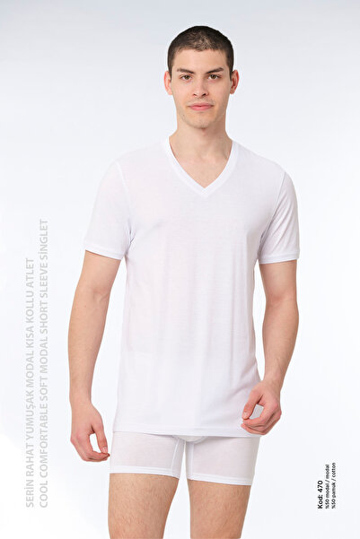 FSM1453 Men's Cotton Modal V-neck Short Sleeve Undershirt -470-(429)
