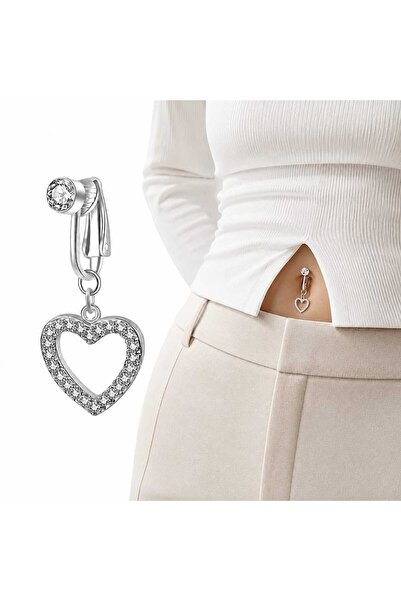 Nevara Women's Silver Color Crystal Stone Heart Pendant Non Pierced Earring