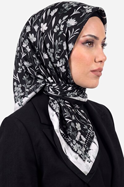 hadiora وشاح نسائي ناعم من القطن العضوي بنقشة زهور باللون الأسود