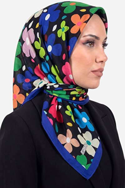 hadiora وشاح نسائي أسود متعدد الألوان من القطن العضوي الناعم بنقشة الزهور