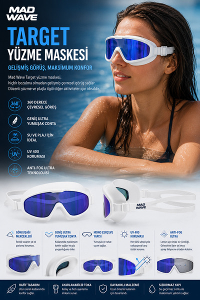 Mad Wave Target Yetişkin Gözlüğü (Beyaz)