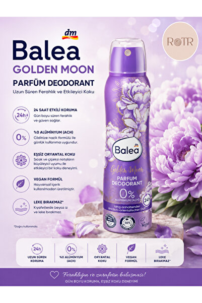BALEA Deodorant Spray Golden Moon – 150 ml, Kalıcı 24 Saat Koku & Vegan Deodo...