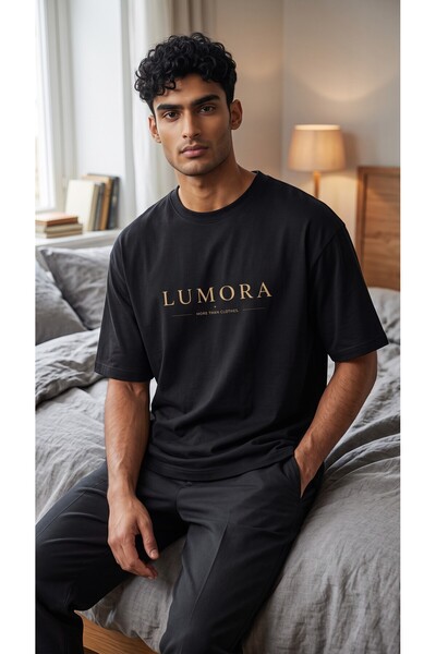 %100 Pamuk Lumora Signature Logo Tasarım Unisex Oversize Tişört