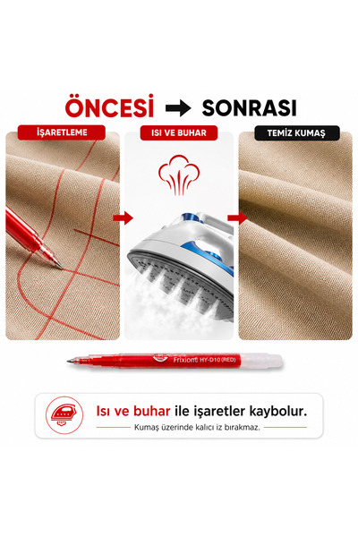 ALBERTOS Isı ve Buhar ile Silinen Kumaş İşaretleme Kalemi Renk Kırmızı 2.50 m...