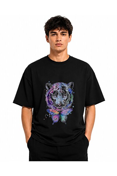 Inscriptie Tricou Unisex Bumbac Premium Casual " Tigru si fluture "