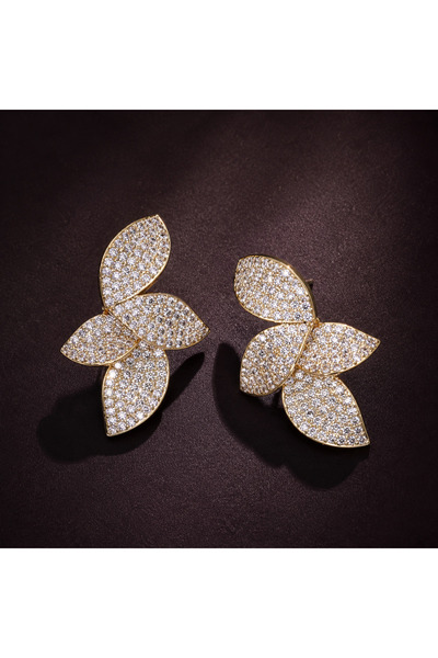 DESİGNEDBYD Elegant Leaf Zircon Stone Evening Dress Earrings