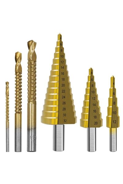 Choice OPP Bagged 6Pcs Step Saw Drill Bit Set HSS Titanium Drill Bits Kit 4-1...
