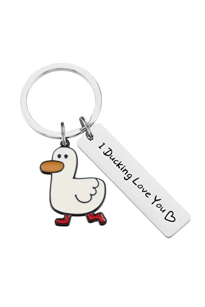 Choice Sliver Funny Lover Gift I Ducking Love You Cute Duck Pun Keychain Coup...