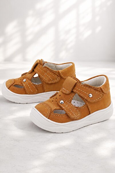 Rakerplus Genuine Leather Velcro Fastening Tan Baby Sandals