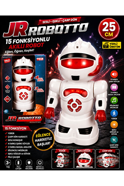 Shem Robot Çarp Dön Sesli Işıklı 15 fonksiyonlu Robot 25 Cm JrROBOTTO KIRMIZI