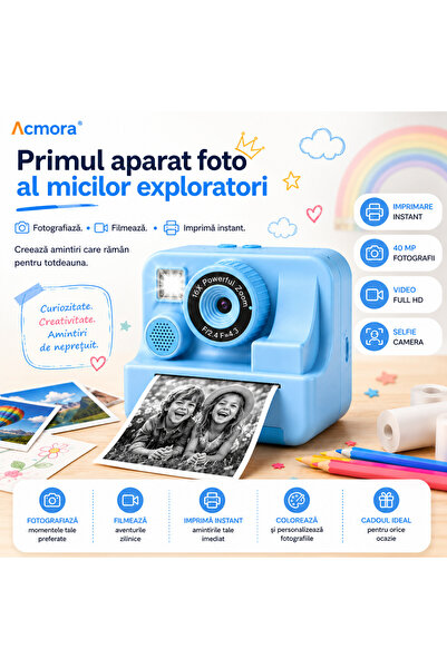 Acmora Aparat Foto pentru Copii H16, Imprimare Termica Fara Cerneala, 40MP, S...