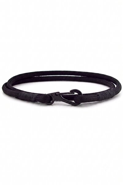 Solfera Black Paracord Metal Hook Two Rows Wrap Men's Bracelet M011k
