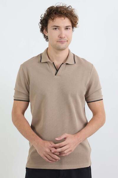 Fulla Moda Tricou cu guler polo din țesătură waffle în dungi