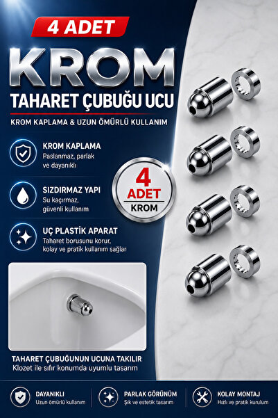 Krom 4 Adet Taharat Çubuğu Ucu Plastik Krom Kaplama Taharet Borusu Ucu Perletörü Aparatı