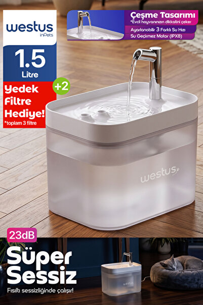 Westus inPets H13™ 1.5L Ultra Sessiz Evcil Hayvan Kedi Köpek Su Pınarı Çeşmes...