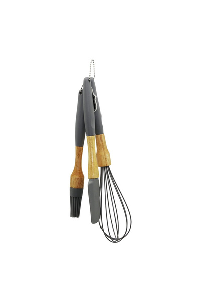 Go İthalat 3 Pcs Silicone Whisk - Brush - Spatula Set Wooden Bamboo Handle - ...
