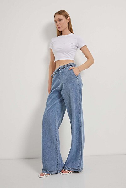 Arma Life Women's Elastic Waist Loose Blue Baggy Jeans