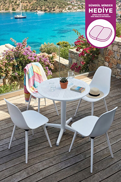 VİLİNZE Tilia Plastik Bahçe Balkon Bistro Seti Katlanır Masa 60*60 cm (1+4 Set)
