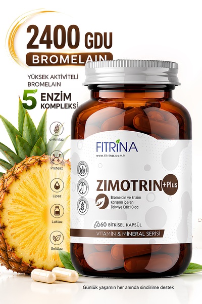 FITRİNA Zimotrin Plus Bromelain 2400 GDU ve Enzim Kompleksi 60 Bitkisel Kapsü...