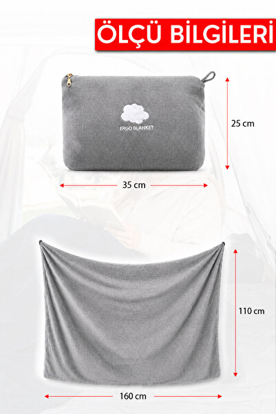 Viscofoam Ergo Blanket Yastığa Dönüşen Katlanabilir Seyahat Battaniyesi – Araç, Uçak, Otobüs ve Kamp İçin 160x110 cm Gri | Ergo Travel