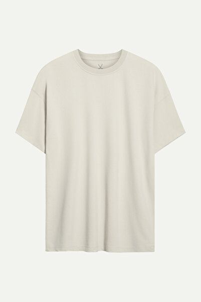 KAFT Tricou crem pentru bărbați, oversize / relax, basic - 100% bumbac |   Re...
