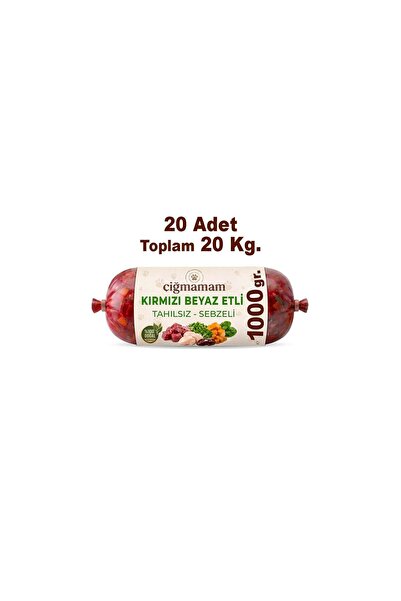 Çiğmamam Barf Kırmızı ve Beyaz Etli Tahılsız Sebzeli Barf Köpek Maması 20 Kg - 1000 g x 20