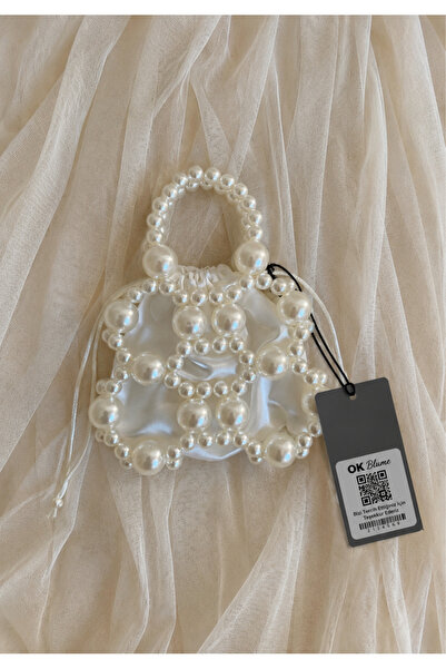 OK BLUME Girl's Hand and Shoulder Bag - Handmade Pearl Mesh Bag