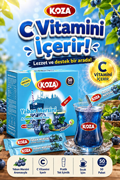 Koza Gurmelerin Seçimi Pratik Lezzet Yaban Mersini Aromalı Blueberry Çayı Premium İçecek Tozu 50 Stick