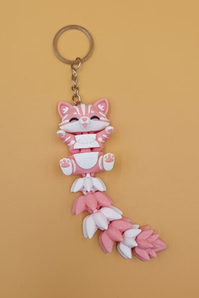 Rodopiva Uzun Kuyruk Serisi Kedi Figürlü Hareketli Anahtarlık (Büyük Boy-12CM...