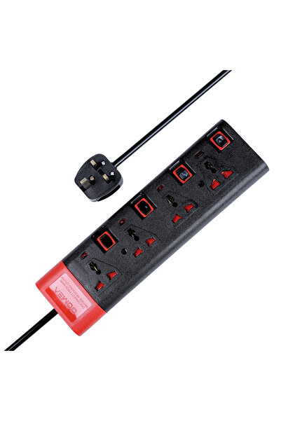 DOMEA Power Strip Extension Board with 4 Universal Sockets, 3 M Heavy Duty Ca...