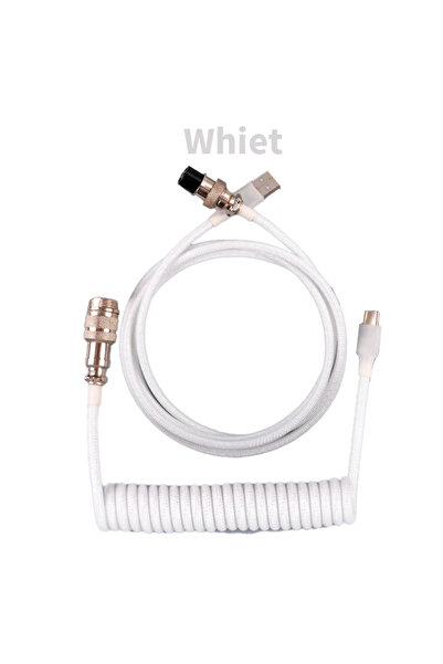Choice1 White USB Type C Coiled Keyboard Cable Aviator Aviation Connector Nyl...
