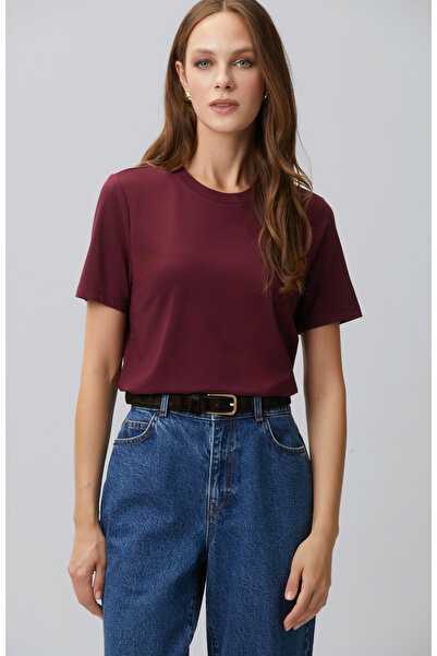 Network Bordo Basic Bisiklet Yaka T-shirt