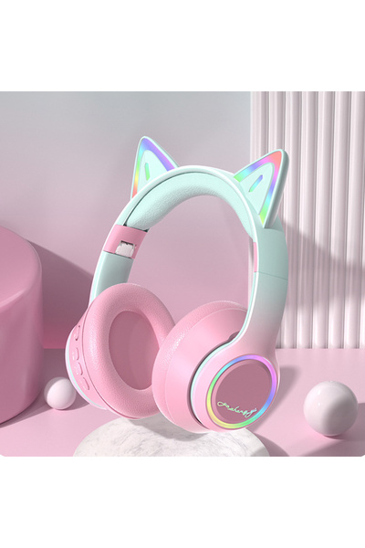 choice2 Pink RGB Cat Ear Bluetooth Headphones For Girls Gradient Wireless Hea...