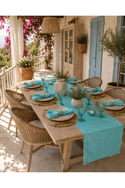Decamor home İnci Carefree Velvet Teksturirani Tirkizno Plavi Dugi Trkač