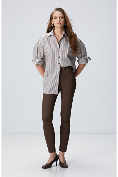 Network Açık Kahverengi Kaplamalı Skinny Denim Pantolon