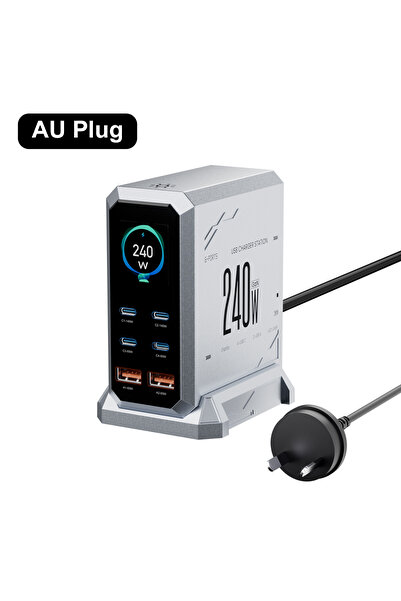 Choice AU Plug 240W GaN Charger 6-IN-1 140W PD3.1 PPS USB Type C Digital Disp...