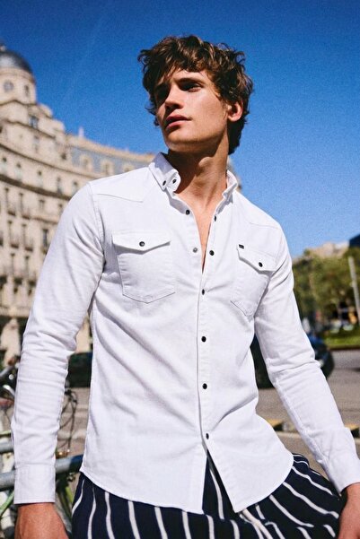 comstar Slim Fit Çıtçıtlı Çift Cep Kot Gömlek