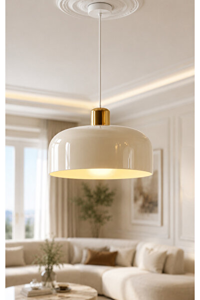 burenze Calico Modern Tasarım Metal Gold Parlak Detaylı Krem Gövde Sarkıt Avize Mutfak Salon Oturma Odası Aydınlatması